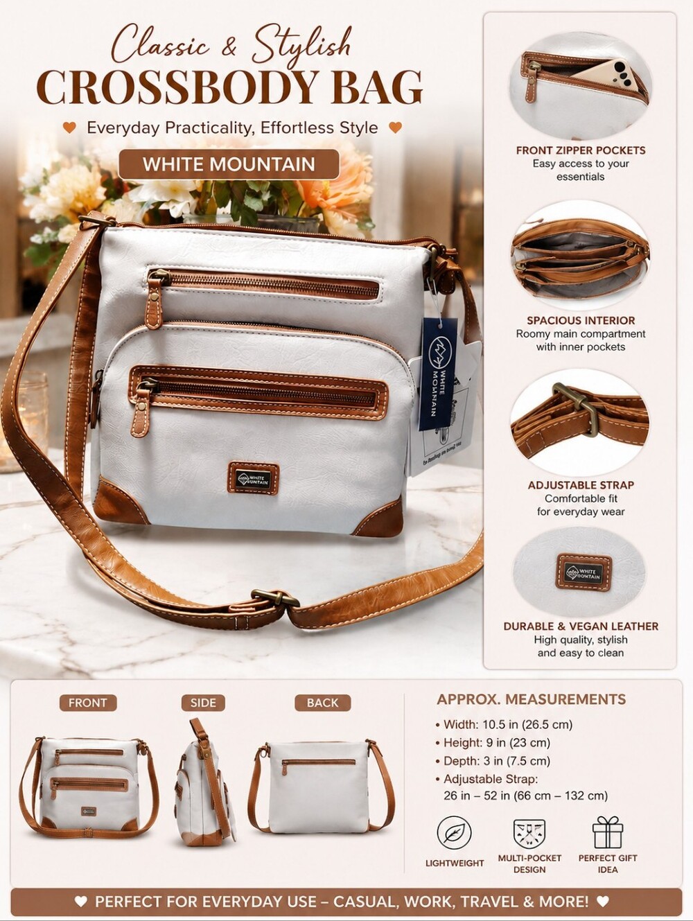 WHITE MOUNTAIN White and Tan CROSSBODY SHOULDER Bags